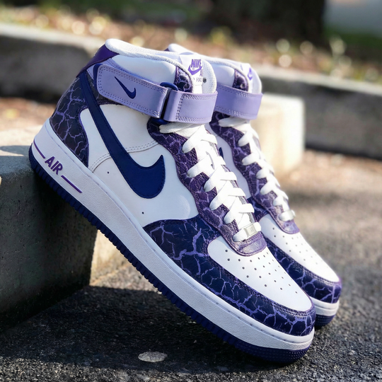 Custom Air Force 1 Purple Navy Crackle Pattern