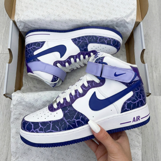 Custom Air Force 1 Purple Navy Crackle Pattern