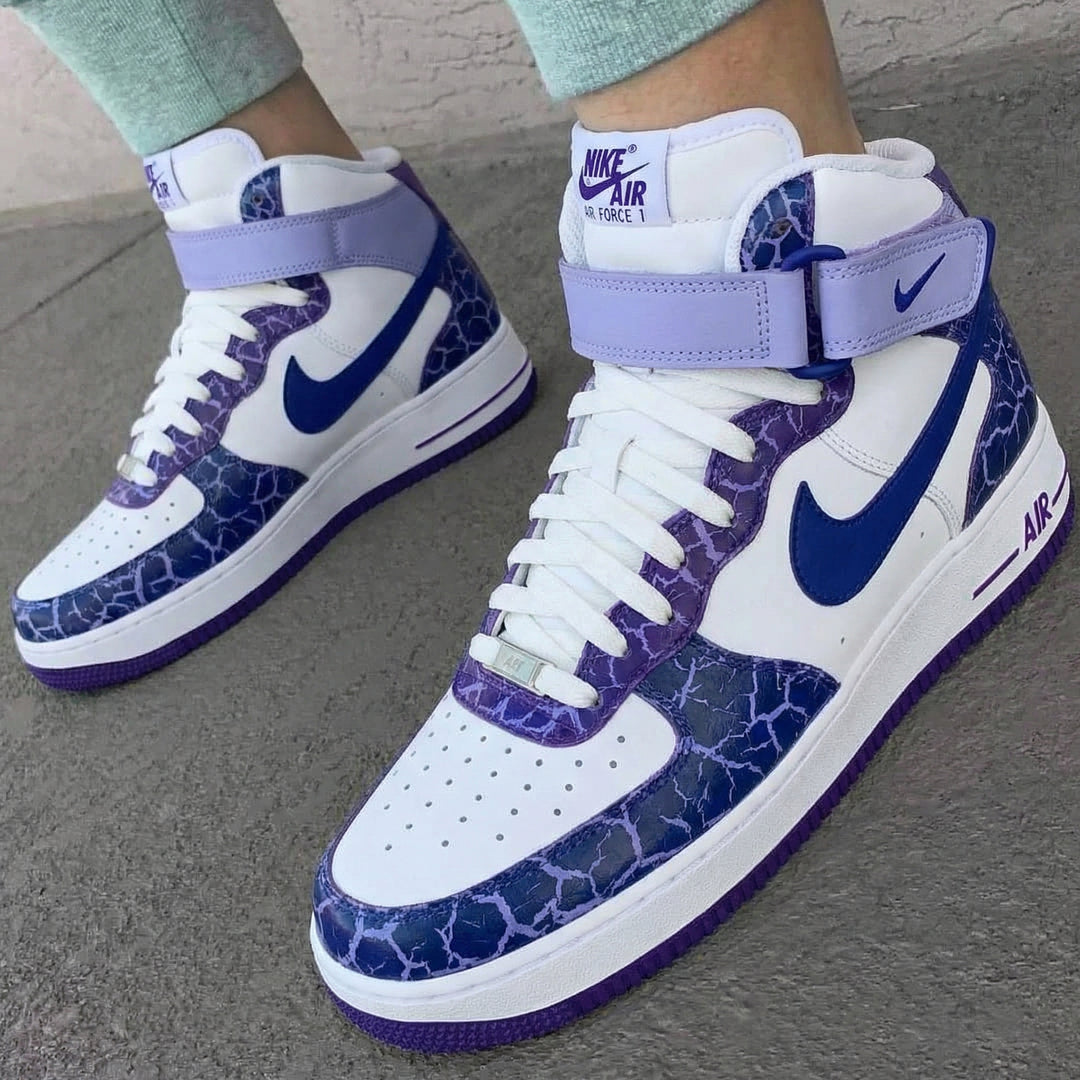 Custom Air Force 1 Purple Navy Crackle Pattern