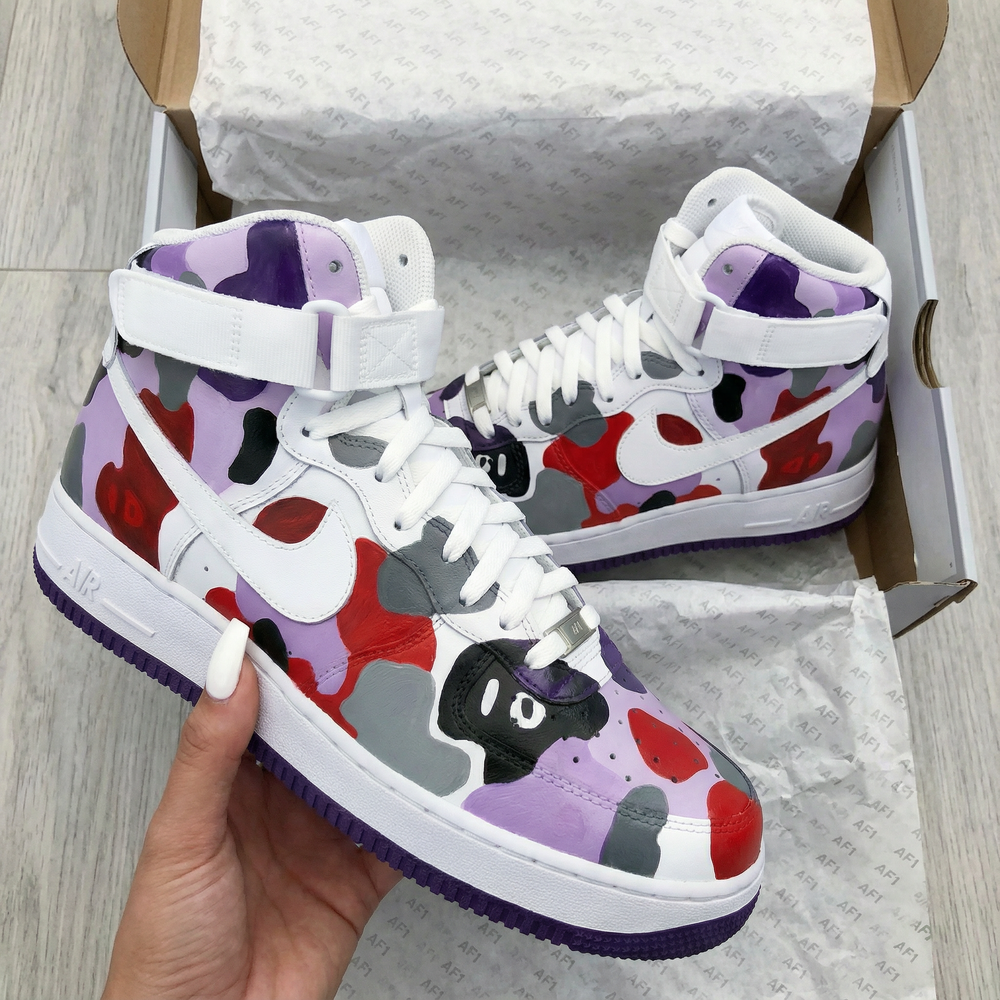 Custom Air Force 1 Purple Red Camouflage Design