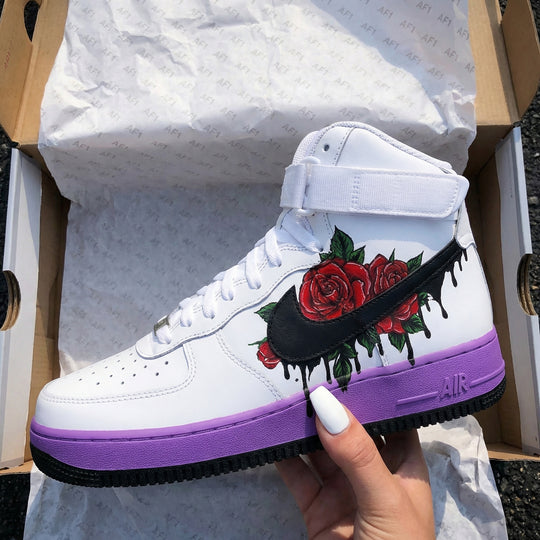 Custom Air Force 1 Purple Red Rose Design