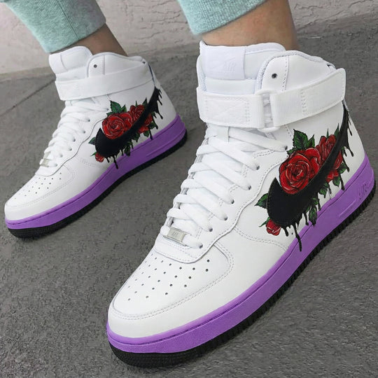 Custom Air Force 1 Purple Red Rose Design