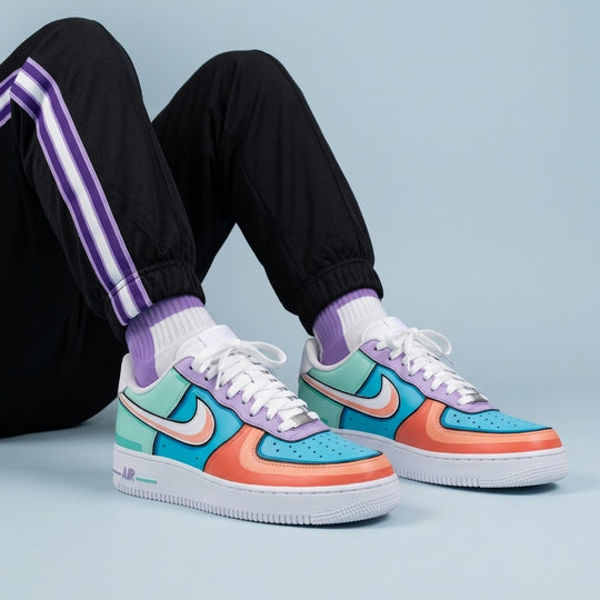 Custom Air Force 1 Purple Teal Blue Orange Cartoon Color Block Shadow