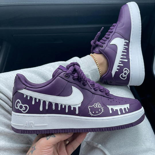 Custom Air Force 1 Purple White Drip Hello Kitty