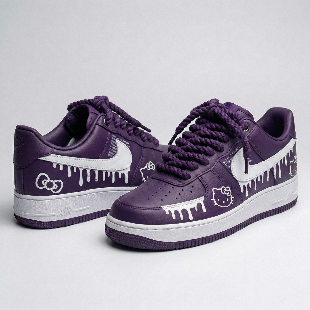 Custom Air Force 1 Purple White Drip Hello Kitty