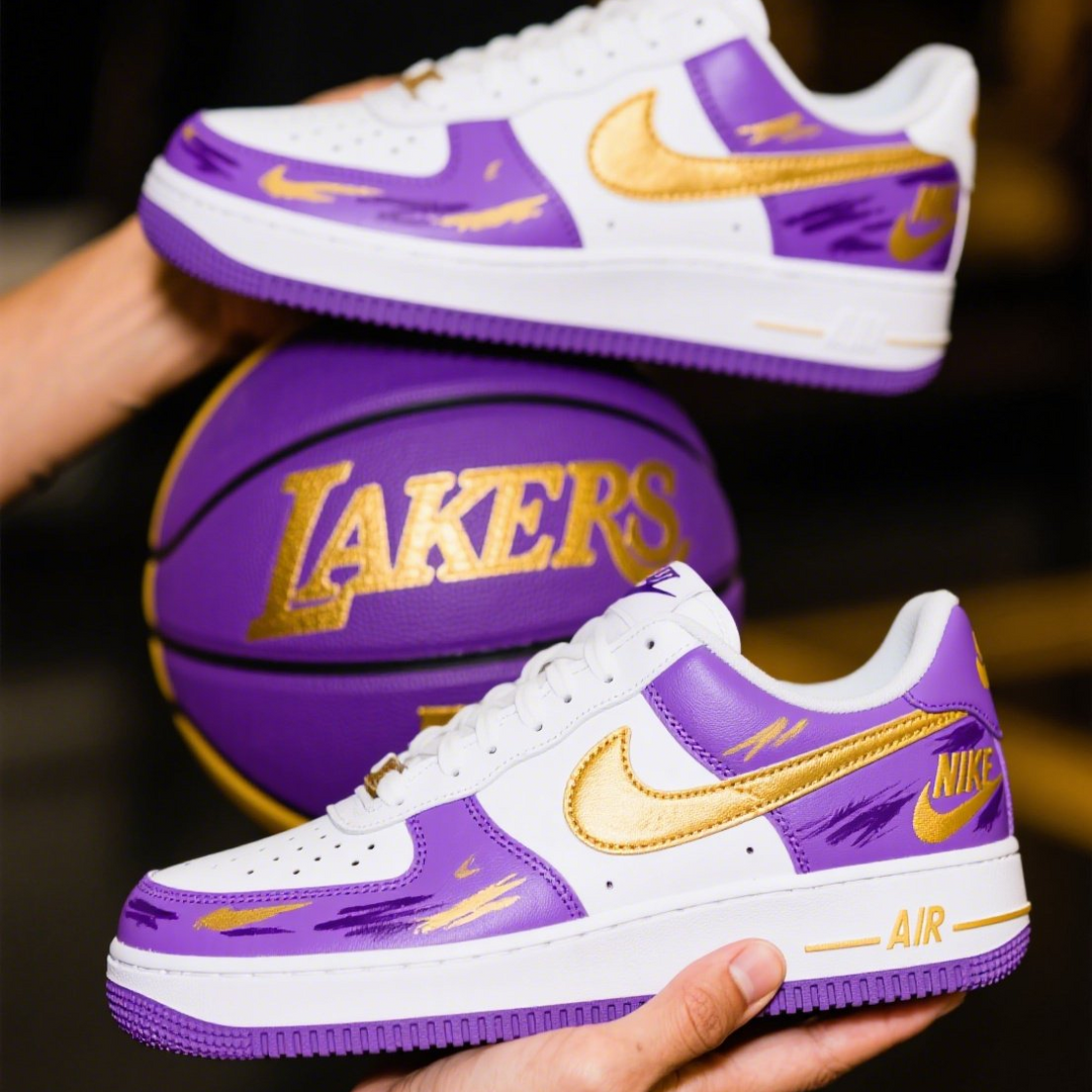 Custom Air Force 1 Purple White Lakers NBA 