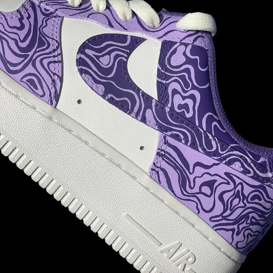 Custom Air Force 1 Purple White Swirl Pattern