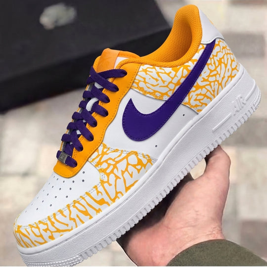 Custom Air Force 1 Purple Yellow Cracked Print
