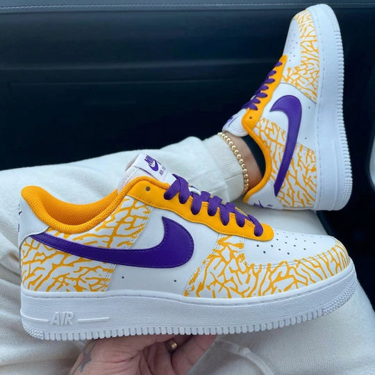 Custom Air Force 1 Purple Yellow Cracked Print