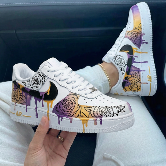 Custom Air Force 1 Purple Yellow Rose Design