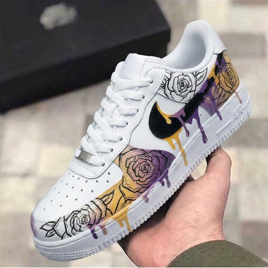 Custom Air Force 1 Purple Yellow Rose Design