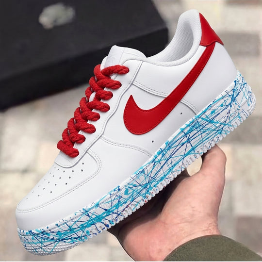 Custom Air Force 1 Red Baby Blue Graffiti