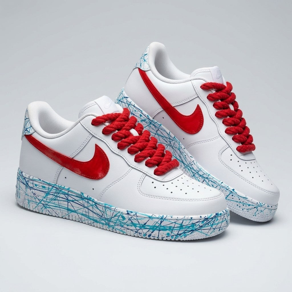 Custom Air Force 1 Red Baby Blue Graffiti
