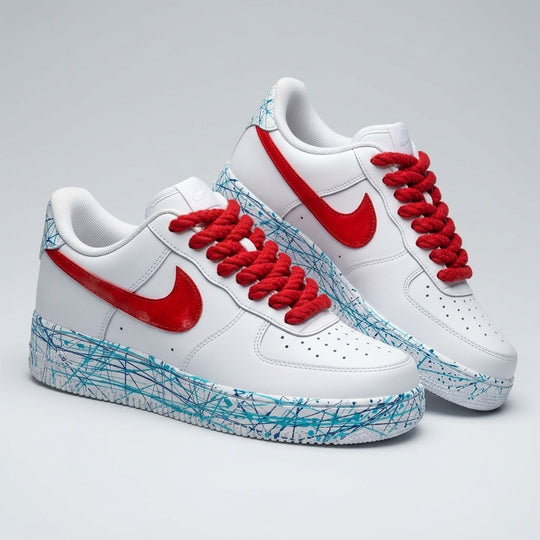 Custom Air Force 1 Red Baby Blue Graffiti