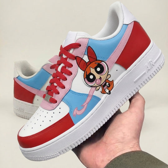 Custom Air Force 1 Red Baby Pink Blue Powerpuff Girls Cartoon