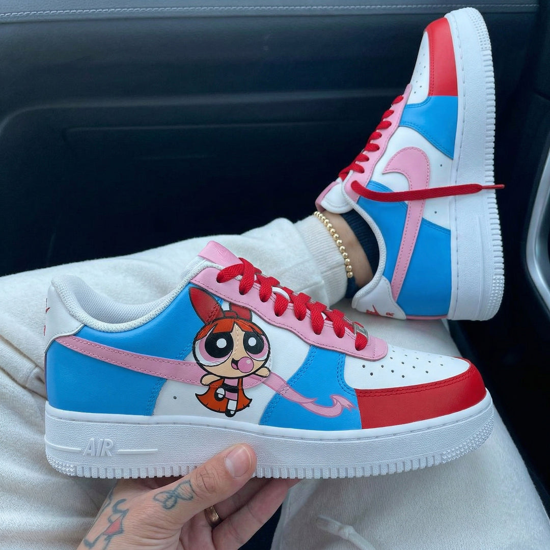 Custom Air Force 1 Red Baby Pink Blue Powerpuff Girls Cartoon