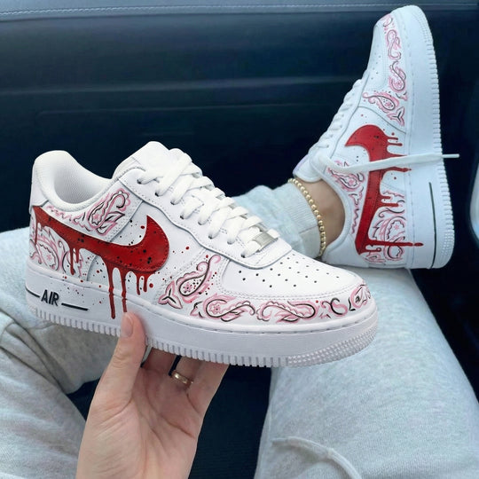 Custom Air Force 1 Red Baby Pink Paisley Pattern