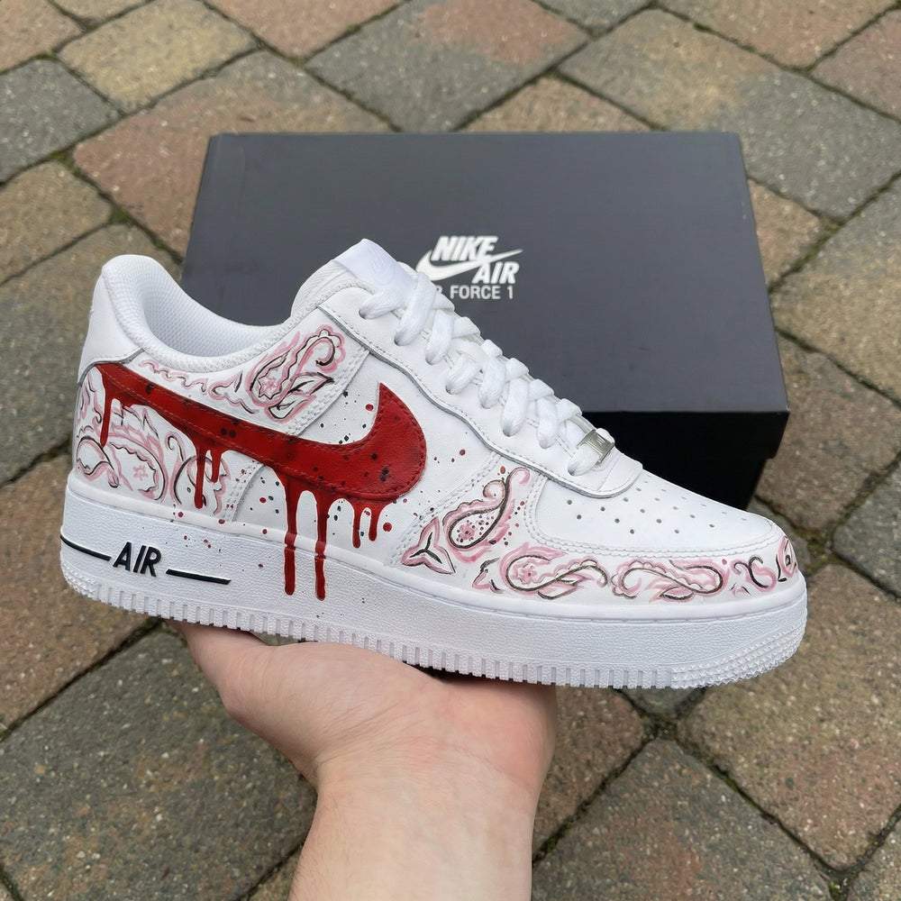 Custom Air Force 1 Red Baby Pink Paisley Pattern