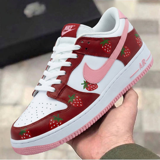 Custom Air Force 1 Red Baby Pink Strawberries