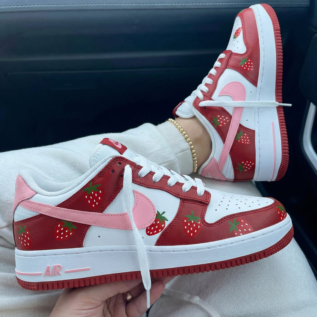 Custom Air Force 1 Red Baby Pink Strawberries