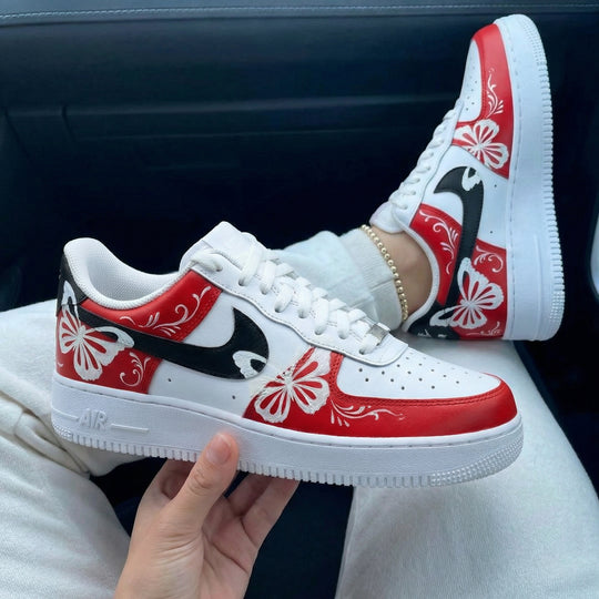 Custom Air Force 1 Red Black Butterfly Design
