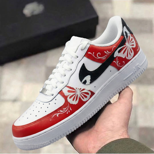 Custom Air Force 1 Red Black Butterfly Design
