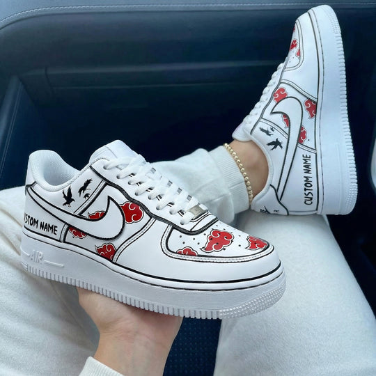 Custom Air Force 1 Red Black Clouds and Birds Design