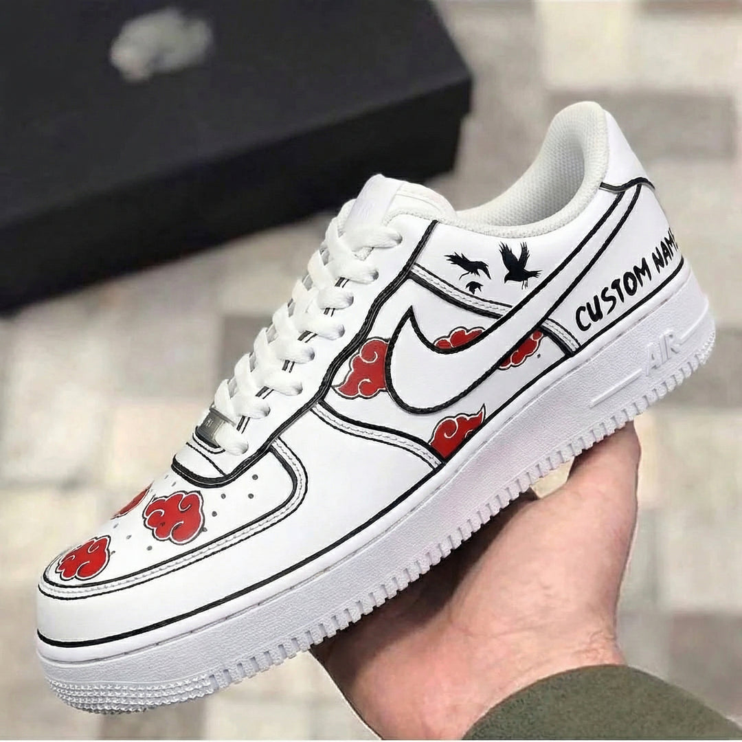 Custom Air Force 1 Red Black Clouds and Birds Design
