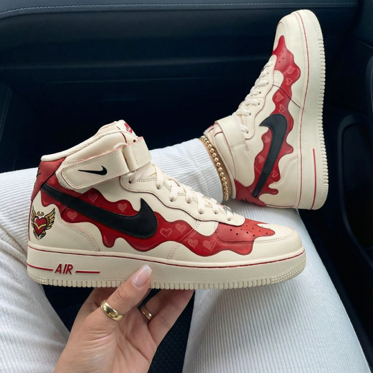 Custom Air Force 1 Red Black Heart Pattern
