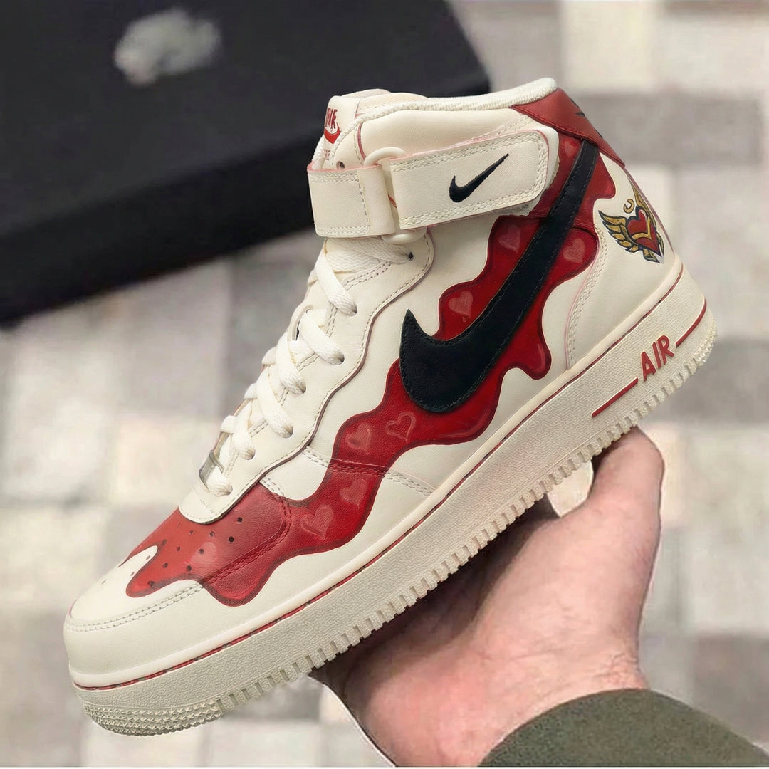 Custom Air Force 1 Red Black Heart Pattern