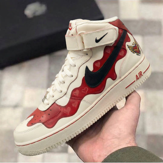 Custom Air Force 1 Red Black Heart Pattern