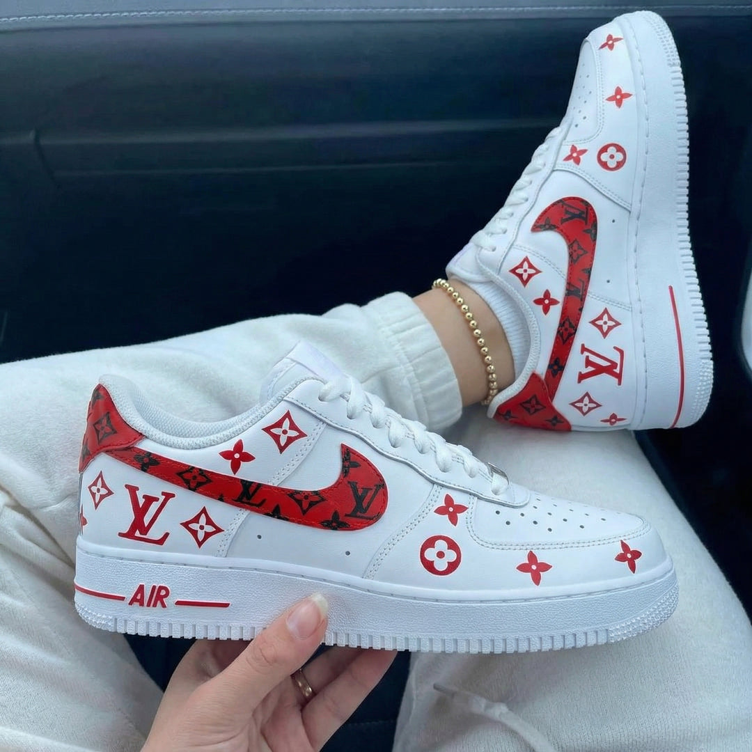 Custom Air Force 1 Red Black LV Logo
