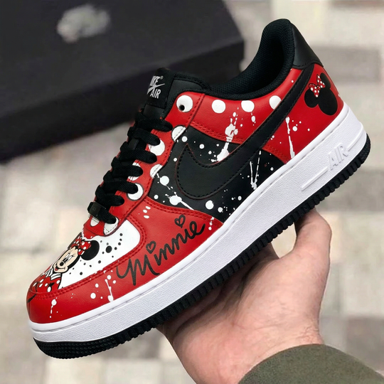 Custom Air Force 1 Red Black Mickey Minnie Splatter