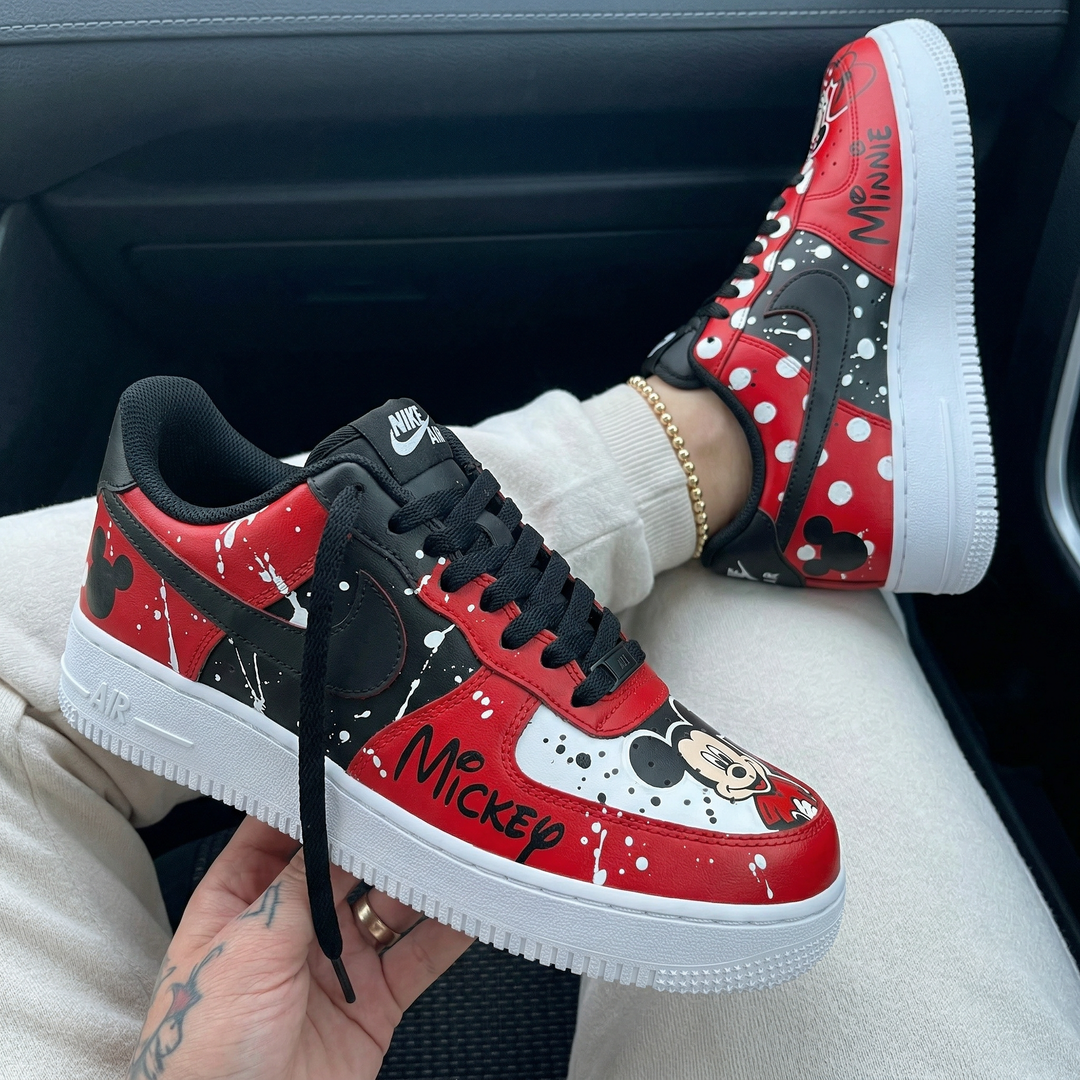 Custom Air Force 1 Red Black Mickey Minnie Splatter