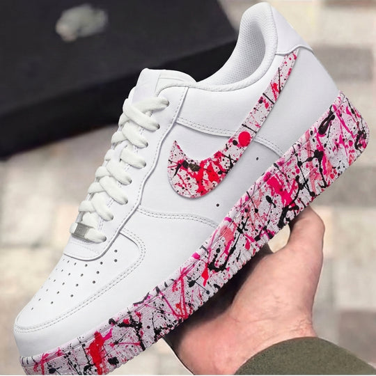Custom Air Force 1 Red Black Paint Splatter