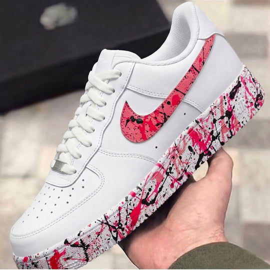 Custom Air Force 1 Red Black Paint Splatter