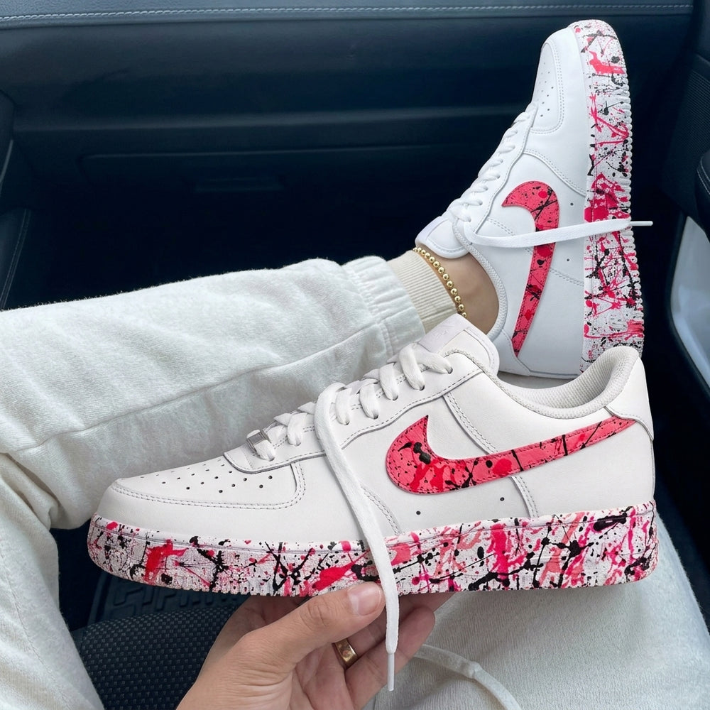 Custom Air Force 1 Red Black Paint Splatter