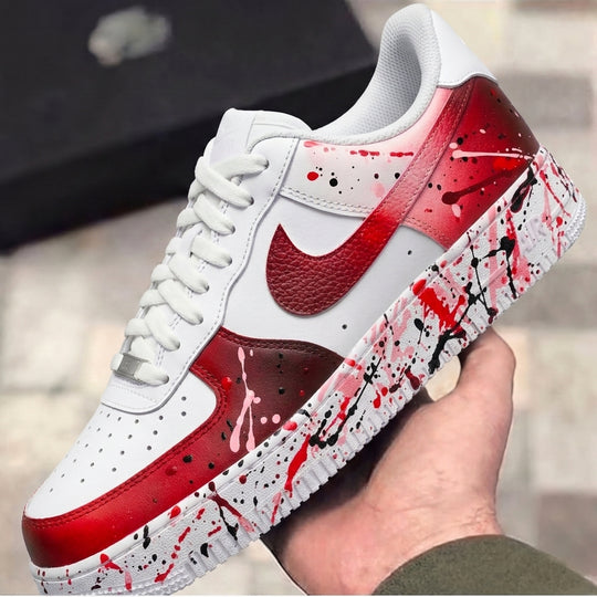 Custom Air Force 1 Red Black Paint Splatter