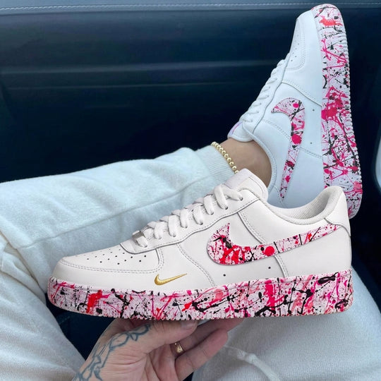 Custom Air Force 1 Red Black Paint Splatter