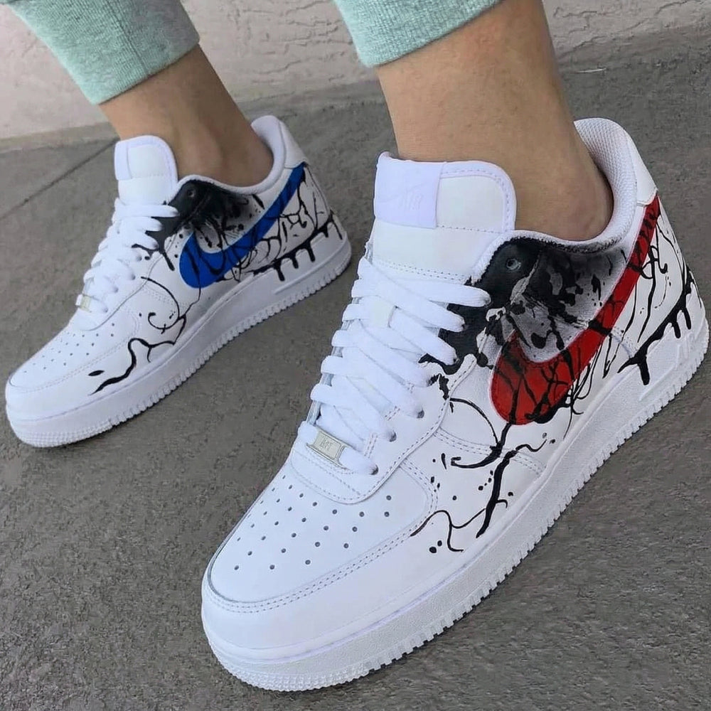 Custom Air Force 1 Red Blue Graffiti Design