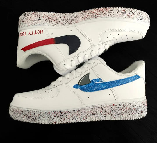 Custom Air Force 1 Red Blue Graphic and Number Design
