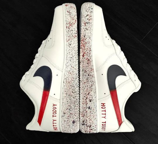 Custom Air Force 1 Red Blue Graphic and Number Design