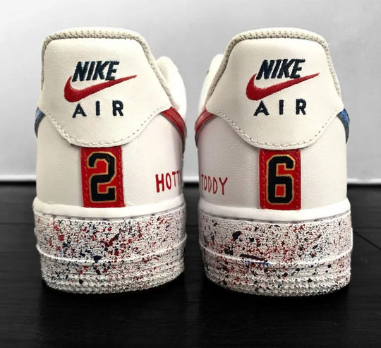 Custom Air Force 1 Red Blue Graphic and Number Design