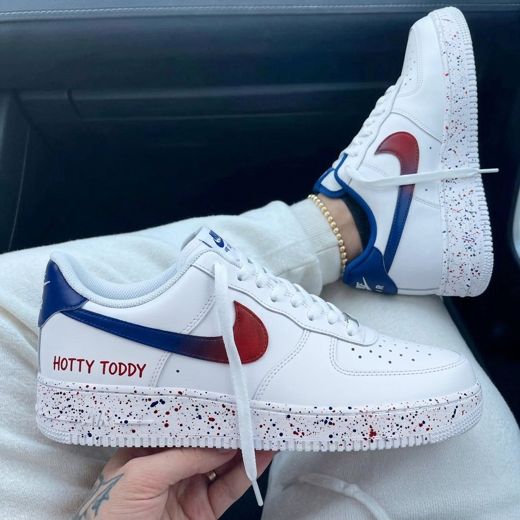 Custom Air Force 1 Red Blue Speckled Hotty Toddy