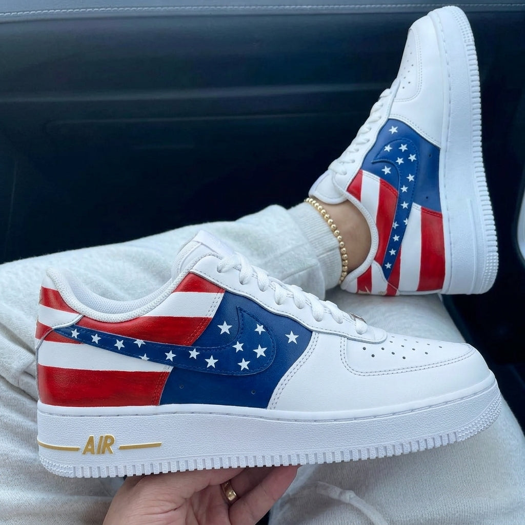Custom Air Force 1 Red Blue Stars Stripes American Flag