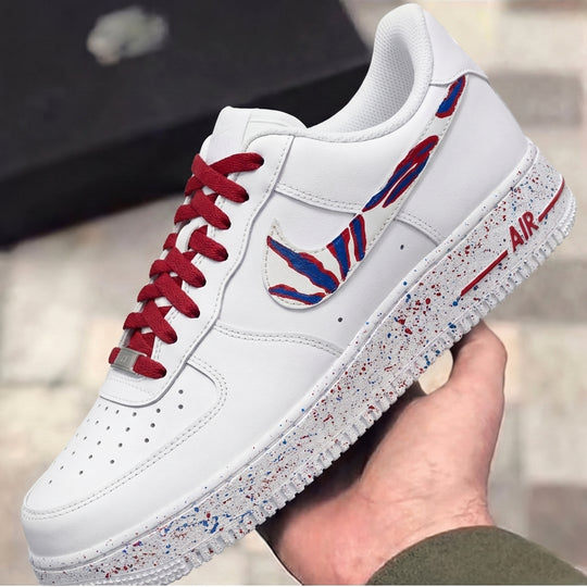 Custom Air Force 1 Red Blue Zebra Stripe Speckle