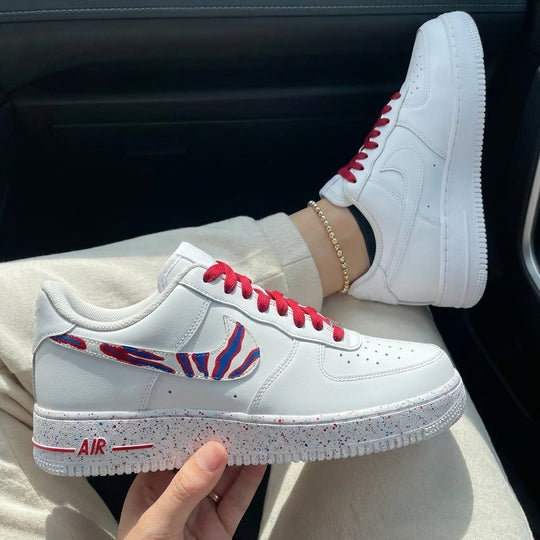 Custom Air Force 1 Red Blue Zebra Stripe Speckle