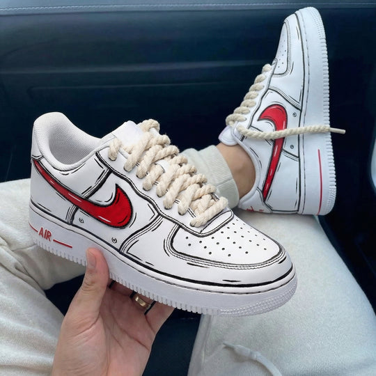Custom Air Force 1 Red Cartoon style Thick shoelace