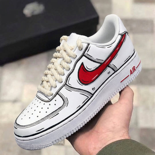 Custom Air Force 1 Red Cartoon style Thick shoelace