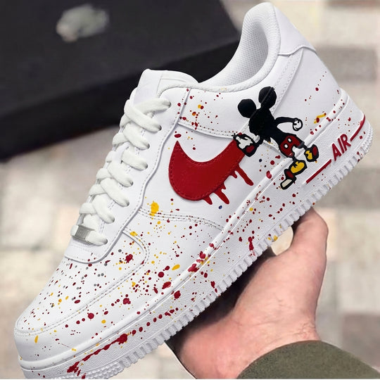 Custom Air Force 1 Red Drip Mickey Splatter